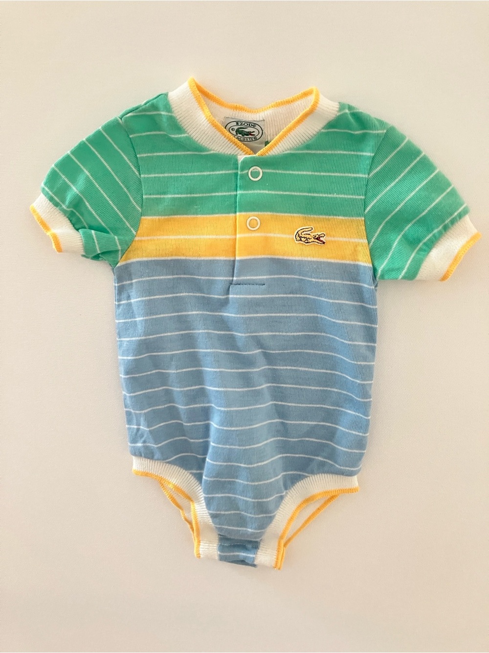 Vintage Izod Lacoste 6-9m Baby Striped One-Piece Color Block Romper